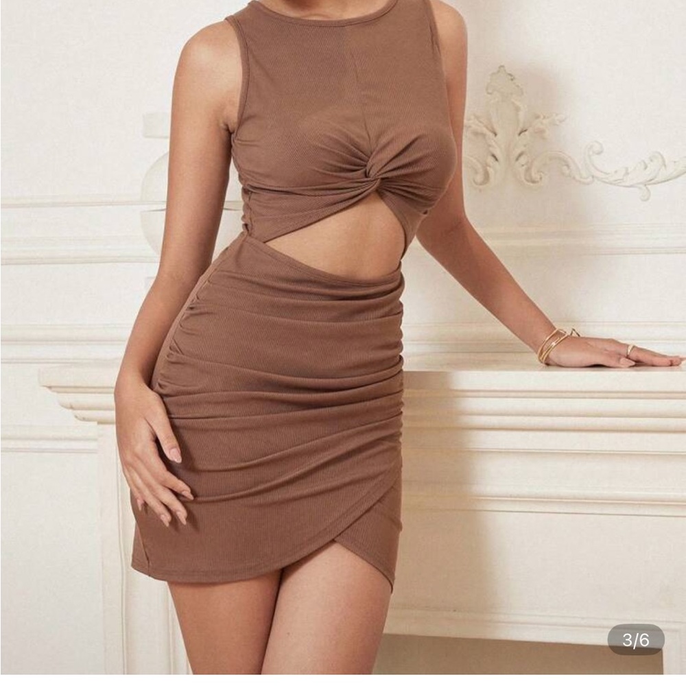 Elegant Brown Cut-Out Dress